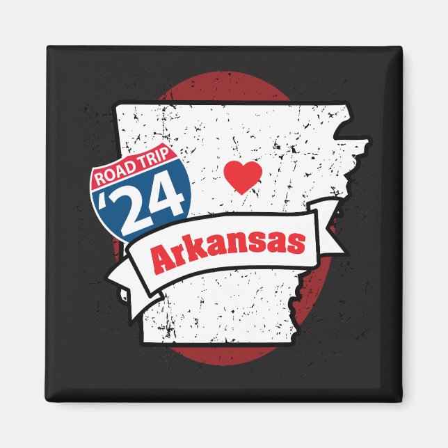 Roadtrip '24 Arkansas - square (red/black) magnet (Framsidan)