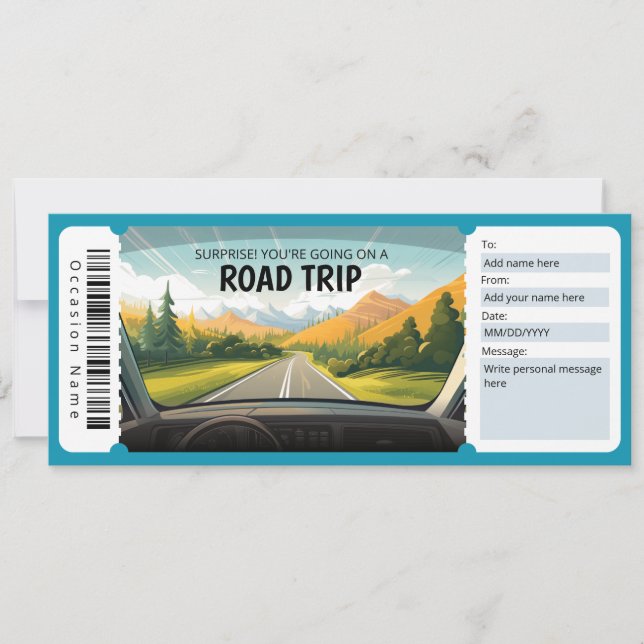 Roadtrip Gift Certificate, Road Resa Gift Inbjudningar (Framsida)