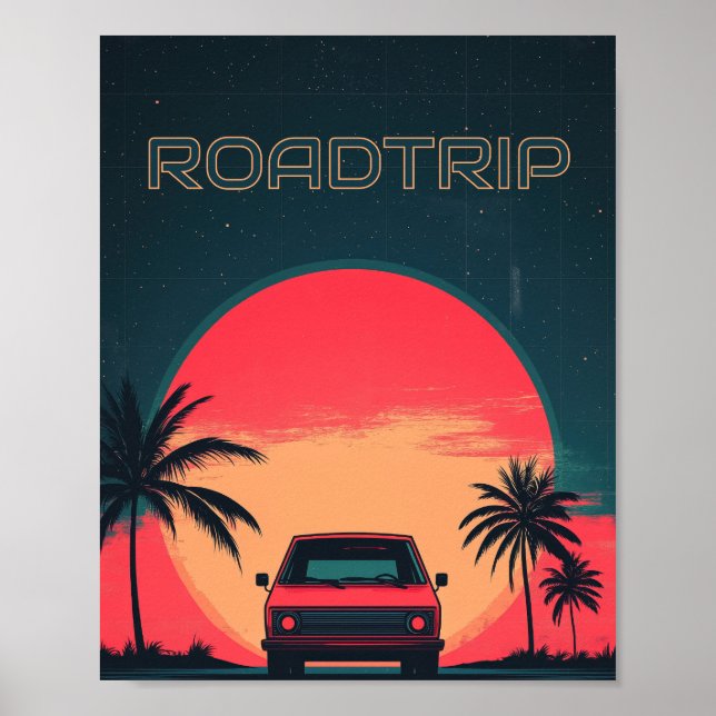 Roadtrip Retro Neon Travel Poster (Framsidan)