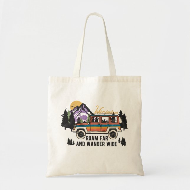 Roam Far och Wander Wide Camping Tote Bag Tygkasse (Framsidan)