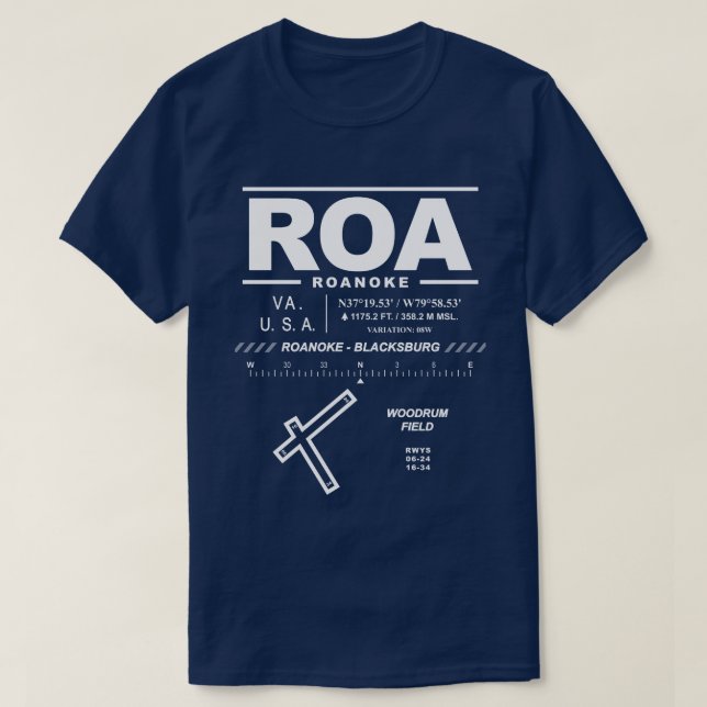 Roanoke - Blacksburg Regional Airport ROA T-Shirt (Design framsida)
