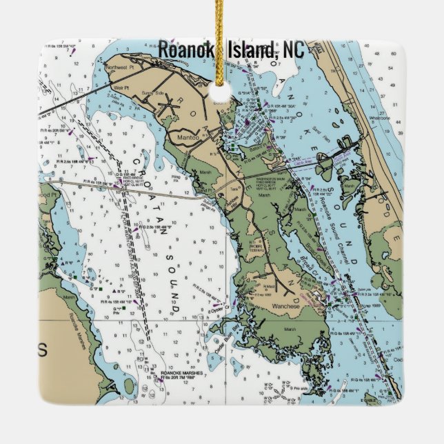 Roanoke Island NC-diagram Julgransprydnad Keramik (Baksida)