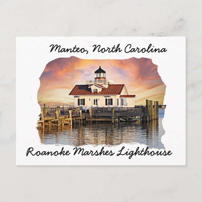 Roanoke Marshes Lighthouse Manteo NC-vykort Vykort (Framsida)