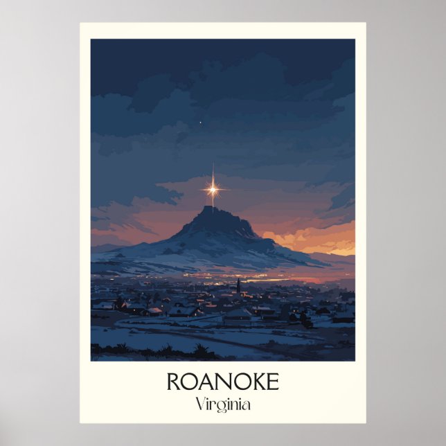 Roanoke Virginia Star Mountain View Poster (Framsidan)