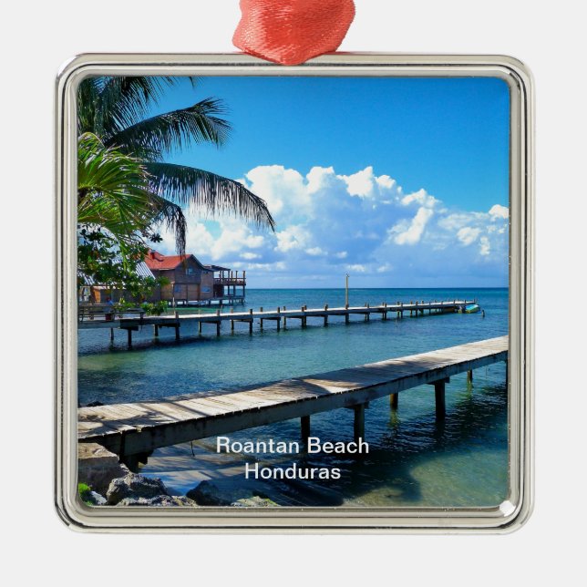 Roantan Beach, Honduras Julgransprydnad Metall (Framsidan)