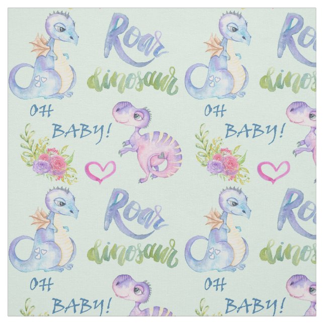 Roar Baby Dinosaur Teal Mönster Tyg (Provkarta)