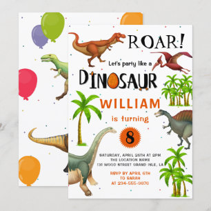 Roar Boys Dinosaur Birthday Jungle Party Inbjudningar