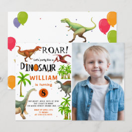 Roar Boys Dinosaur Birthday Jungle Party Photo Inbjudningar