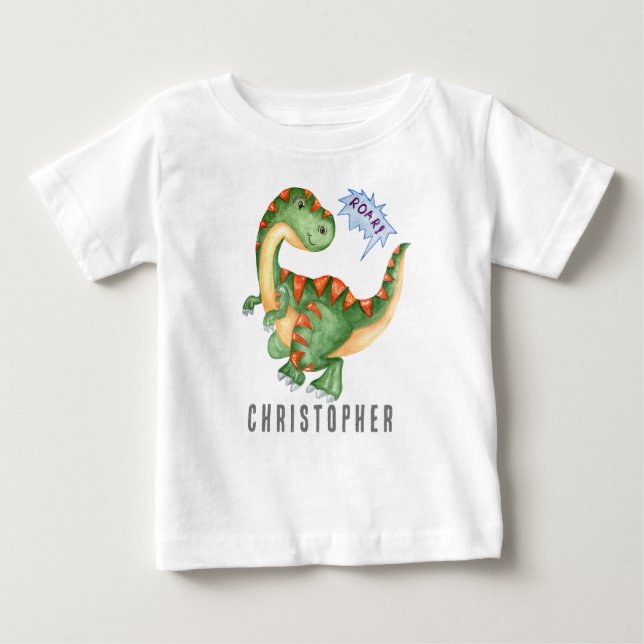 ROAR Cute Grönt Dinosaur Boys T Shirt (Framsida)