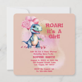 Roar Det är A Girl T-Rex Baby Dinosaur Rosa Inbjudningar
