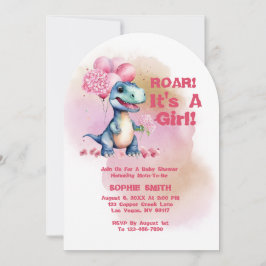 Roar Det är A Girl T-Rex Baby Dinosaur Rosa Inbjudningar