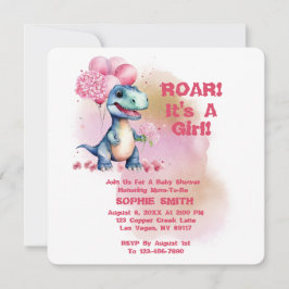Roar Det är A Girl T-Rex Baby Dinosaur Rosa Inbjudningar