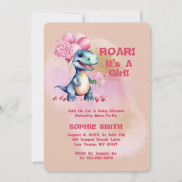 Roar Det är A Girl T-Rex Baby Dinosaur Rosa Inbjudningar