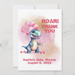 Roar Det är A Girl T-Rex Baby Dinosaur Rosa Tack Kort