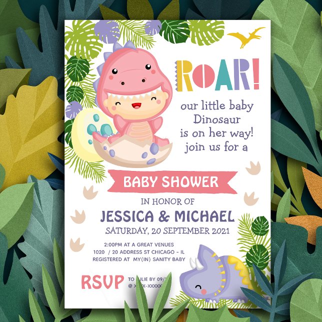 Roar Det är en flickdoktor för barn Inbjudningar (Roar it's a dinosaur!)