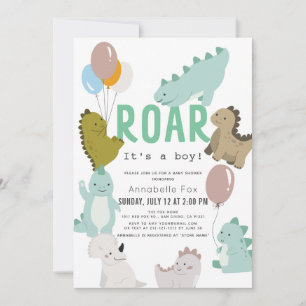 Roar Det är en pojkdoftosaur-pojkbabyskor Inbjudningar
