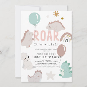Roar Det är en Rosa Dinosaur Baby Shower Inbjudningar
