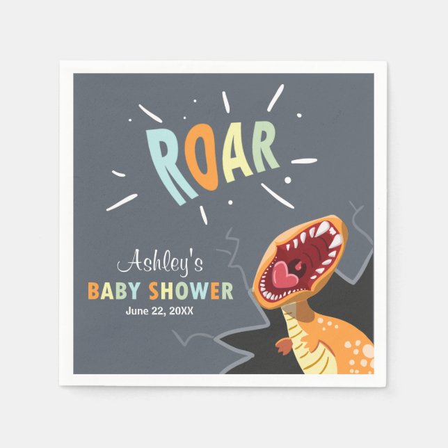 Roar Dinosaur Baby Shower Dino Papper Napkins Boy Pappersservett (Framsidan)