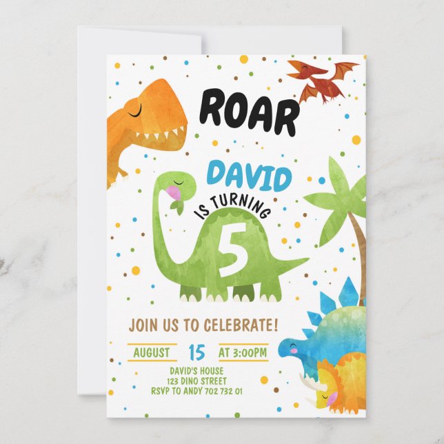 Roar Dinosaur Birthday bjudande Boy Inbjudningar (Framsida)