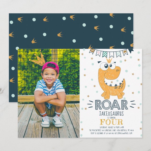 ROAR Dinosaur Birthday Photo Inbjudningar (Fram/baksida)