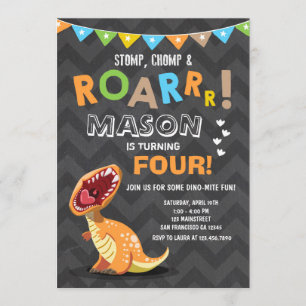 ROAR Dinosaur Dino Födelsedagsfest inbjudan