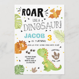 Roar Dinosaur-födelsedagsinbjudan Dino Party Boy Inbjudningar