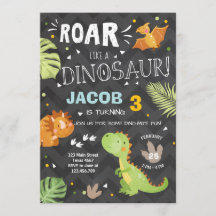 Roar Dinosaur-födelsedagsinbjudan Dino Party Boy