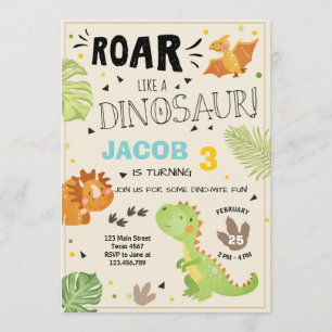 Roar Dinosaur-födelsedagsinbjudan Dino Party Boy Inbjudningar