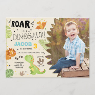 Roar Dinosaur-födelsedagsinbjudan Dino Party Boy Inbjudningar