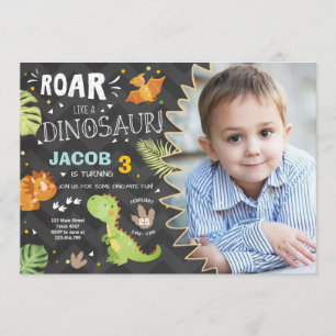 Roar Dinosaur födelsedagsinbjudan Dino Party Boy Inbjudningar
