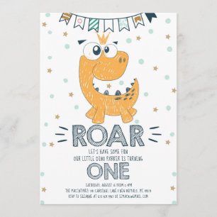 ROAR Dinosaur Första Födelsedag Inbjudningar