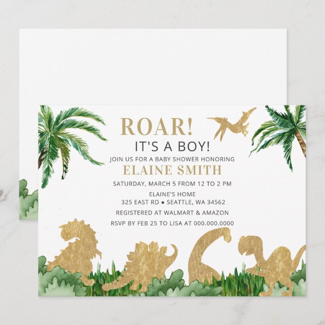 Roar Dinosaur Gender Neutral Baby Shower Inbjudningar (Fram/baksida)