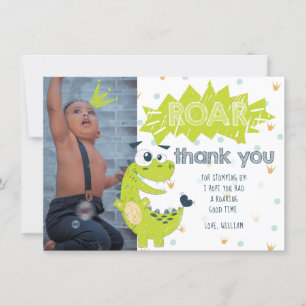 Roar Dinosaur Grönt Birthday Photo Tackyou Card Tack Kort