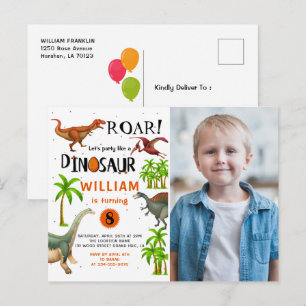 Roar Dinosaur Jungle Birthday Fotoinbjudan Vykort