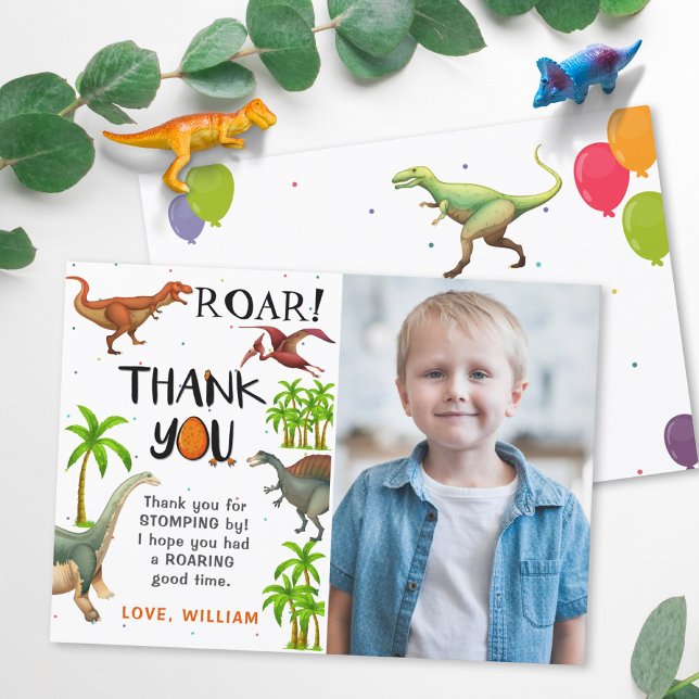 Roar Dinosaur Jungle Birthday Photo Tackyou Card Tack Kort (Skapare uppladdad)
