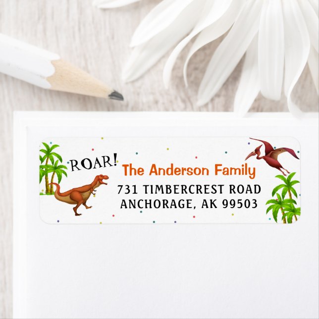 Roar Dinosaur Jungle Födelsedagsfest Returadress Returadress Etikett (Insitu)