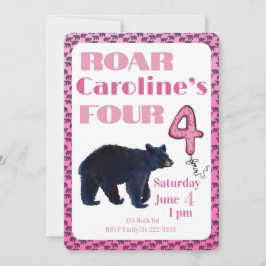 Roar Four Bear 4th Birthday Invitation Inbjudningar
