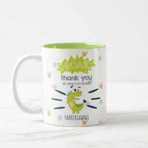 ROAR Grönt Dinosaur Birthday Favor Personlig Två-Tonad Mugg