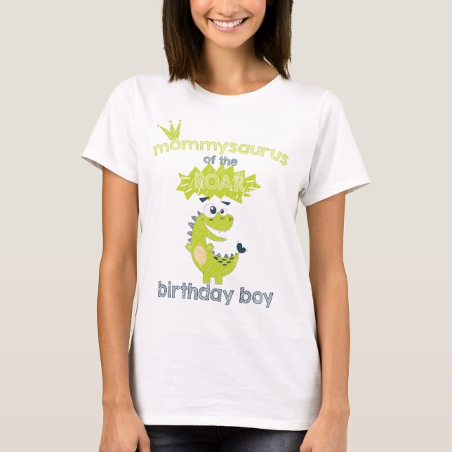 ROAR Grönt Personlig Dinosaur Birthday Mamma T Shirt (Framsida)