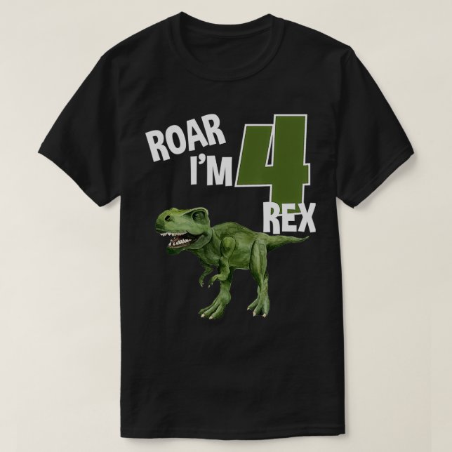 Roar I är 4 TRe Dinosaurs Födelsedagsfest 4 år gam T Shirt (Design framsida)