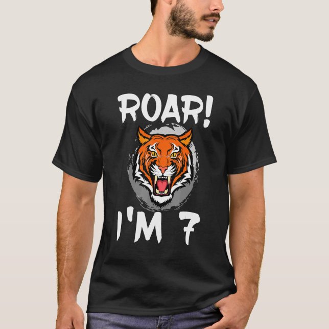 Roar I är 7 Tigers Animal Theter Födelsedagsfest C T Shirt (Framsida)