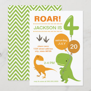 Roar I är fyra Gröntar Dinosaur Fjärde födelsedage Inbjudningar