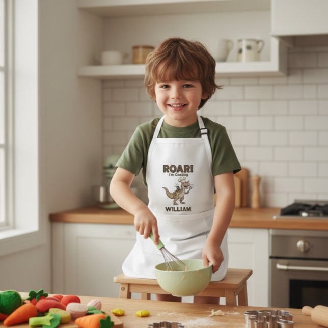 ROAR! I'm Cooking Funny Dinosaur Chef Kid's Apron Barnförkläde (Skapare uppladdad)