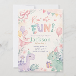 Roar Into Fun Dinosaur Invitation Editable Inbjudningar