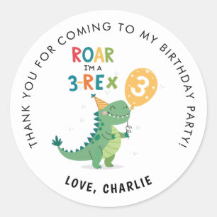 Roar jag är en 3-Rex Kids Tredje födelsedag Tack Runt Klistermärke