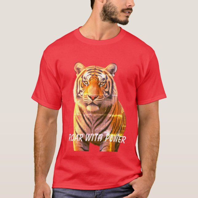 "Roar med ström: Fierce Tiger Graphic Tee" T Shirt (Framsida)