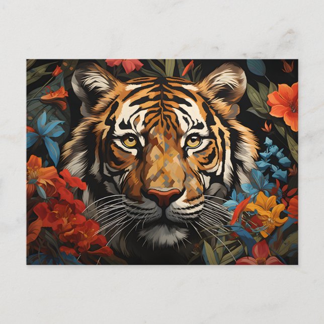 "Roar of Majesty: Captivating Tiger-Inspired Vykort (Framsida)
