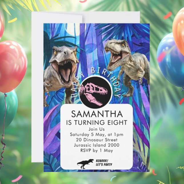 ROAR-samma tjejer dinosaurie-födelsedagsfest Inbjudningar (Invite guests to an epic dino-themed celebration with our ROAR-some Girls Dinosaur Invitation)