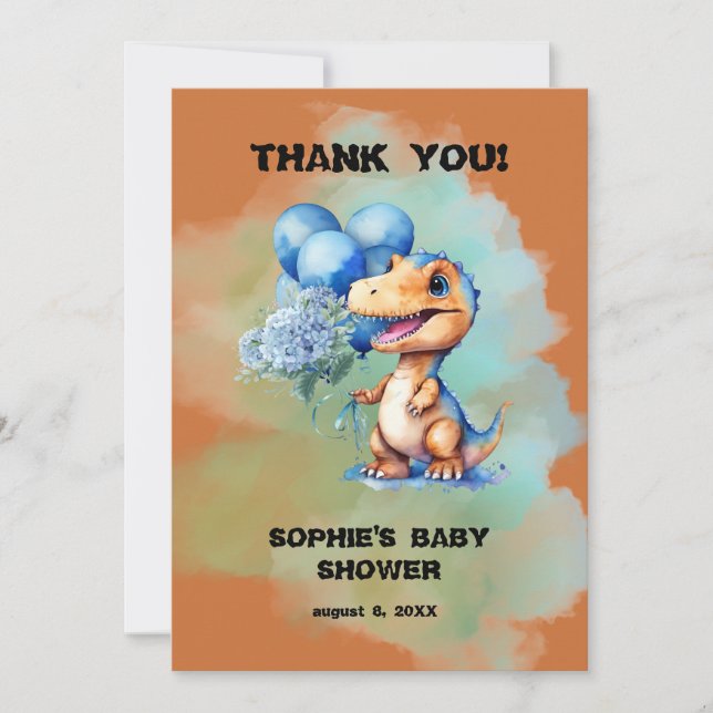 Roar sin pojke T-Rex Dinosaur Baby Shower Tack Kort (Framsida)