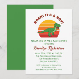 Roar sin pojkvän Retro Sunset Dinosaur Baby Shower Inbjudningar